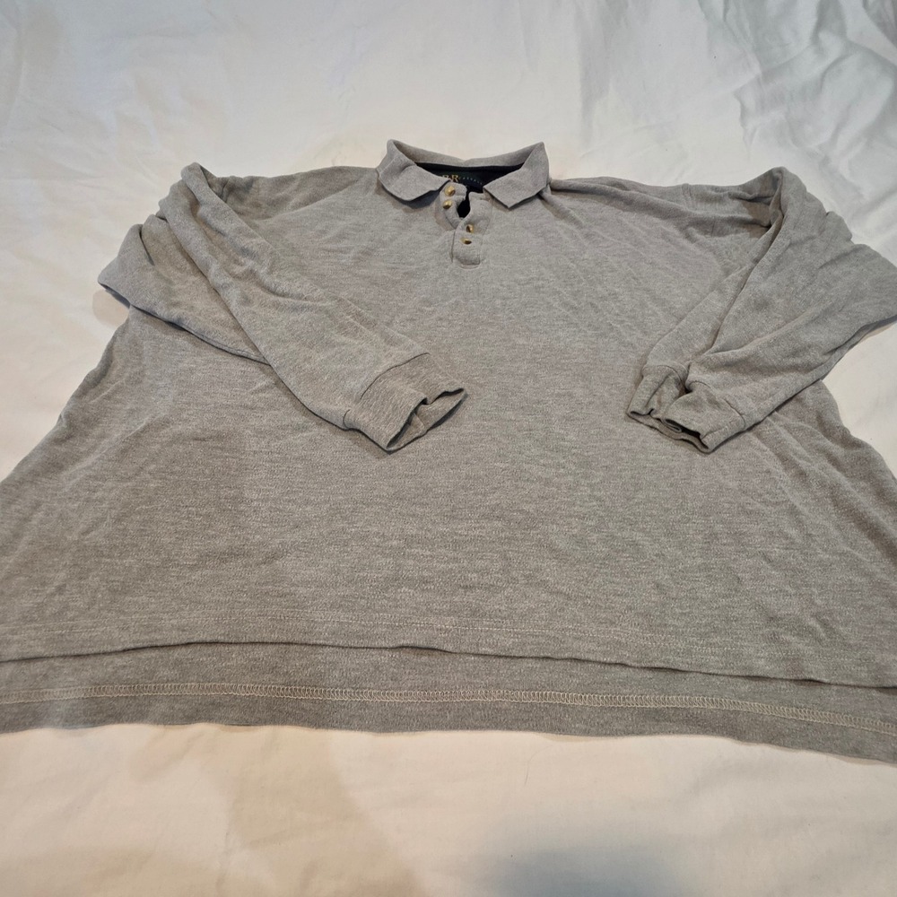 R&R Casuals Polo Shirt Mens XL Gray Excellent Long Sleeve Cotton Jersey Solid